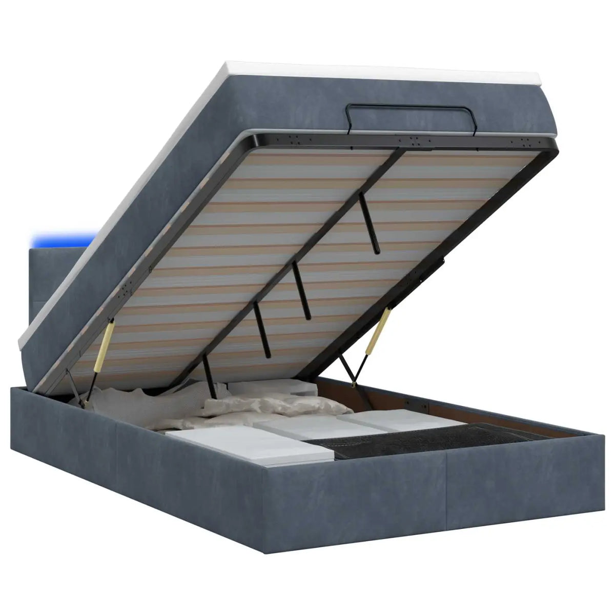 Lit coffre avec matelas et LED Gris foncé 120 x 190 cm Velours - XIOS
