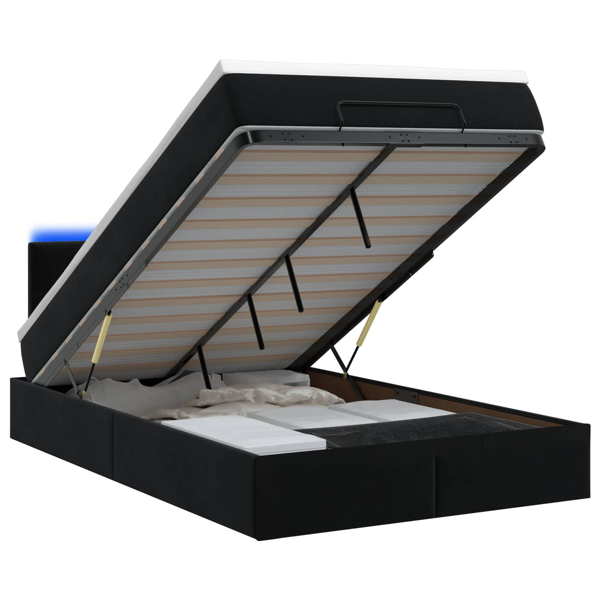 Lit coffre avec matelas et LED Noir 120 x 190 cm Velours