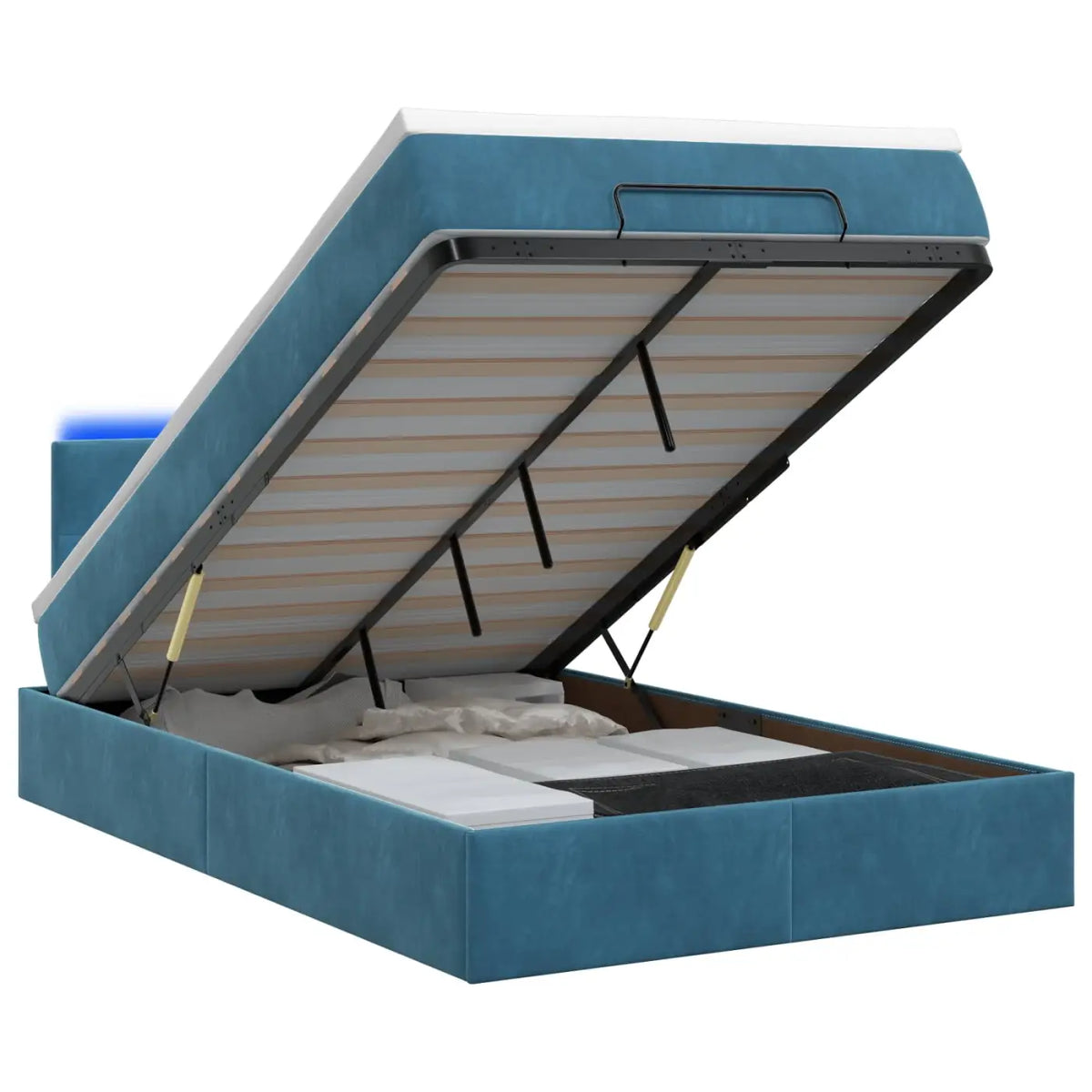Lit coffre avec matelas et LED Bleu foncé 120 x 190 cm Velours - XIOS