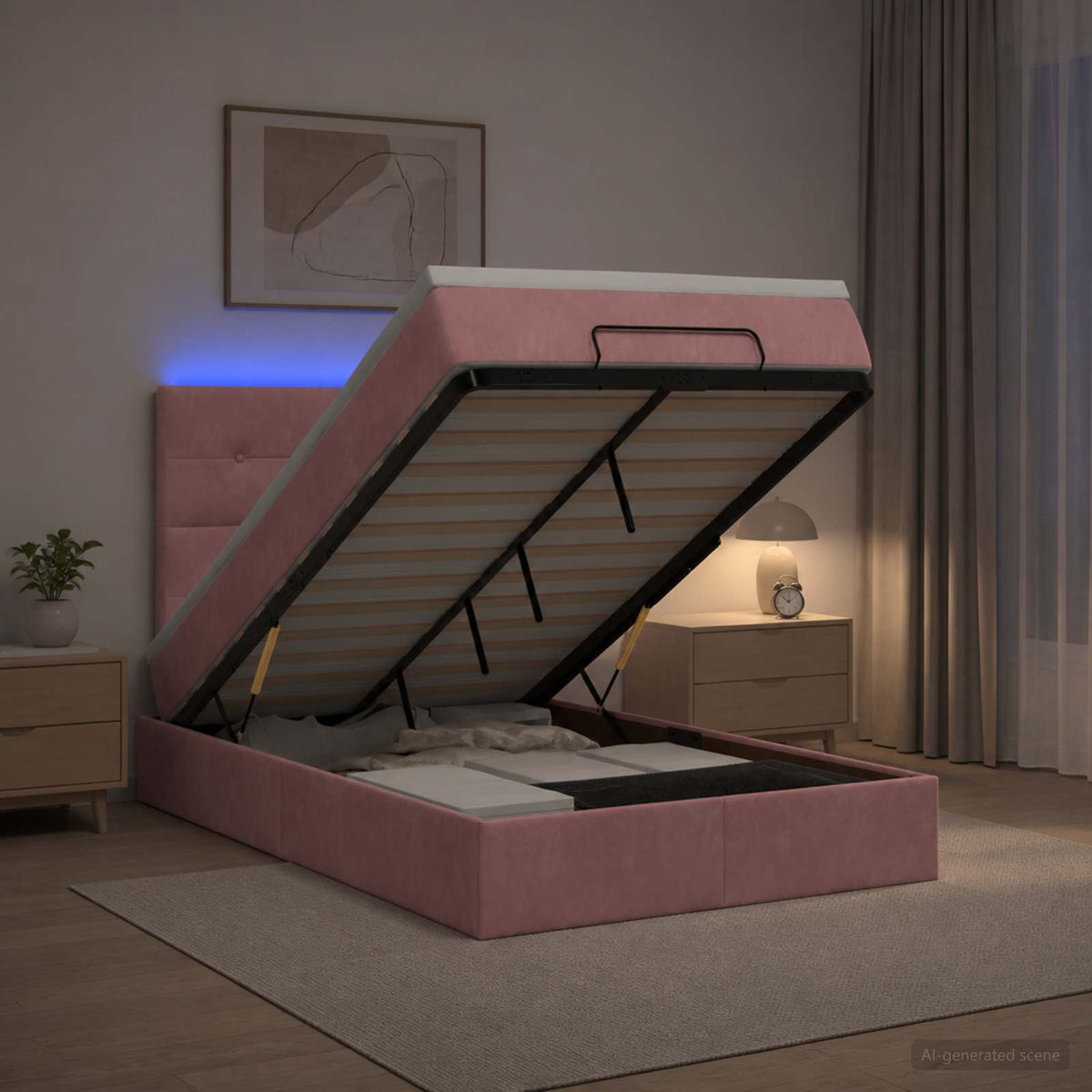 Lit coffre avec matelas et LED Rose 120 x 190 cm Velours