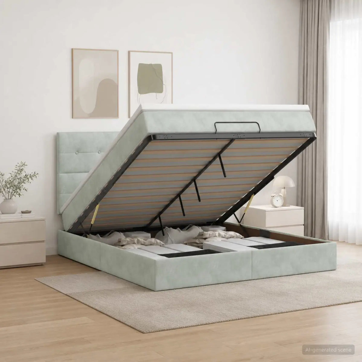 Lit ottoman avec matelas Gris clair 140 x 200 cm Velours - XIOS