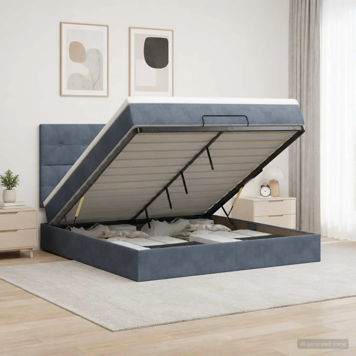 Lit ottoman avec matelas Gris foncé 140 x 190 cm Velours - XIOS