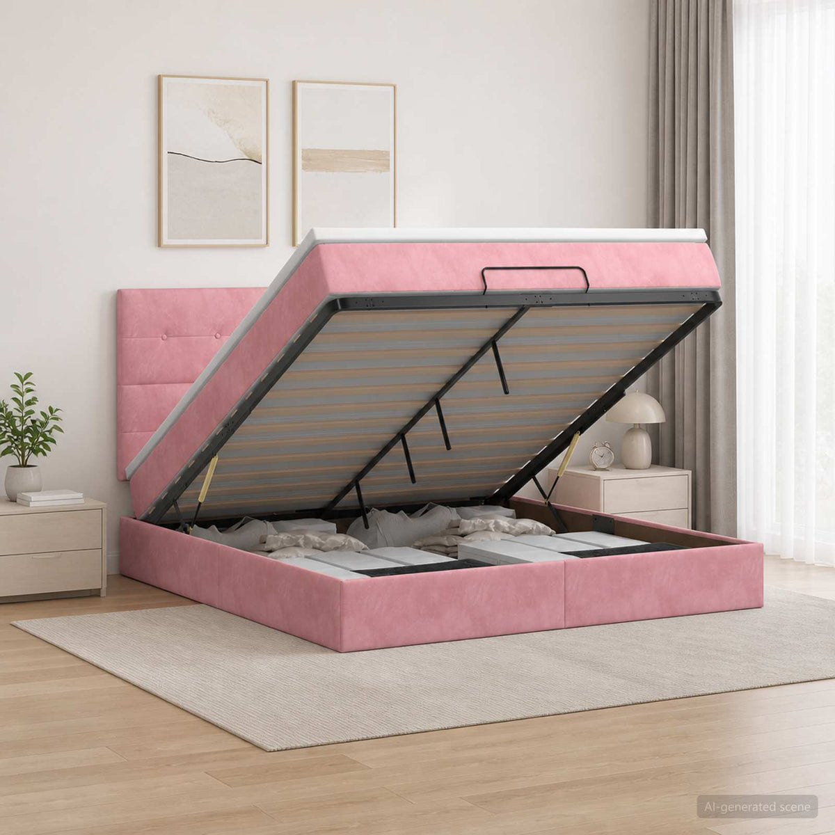 Lit ottoman avec matelas Rose 140 x 190 cm Velours