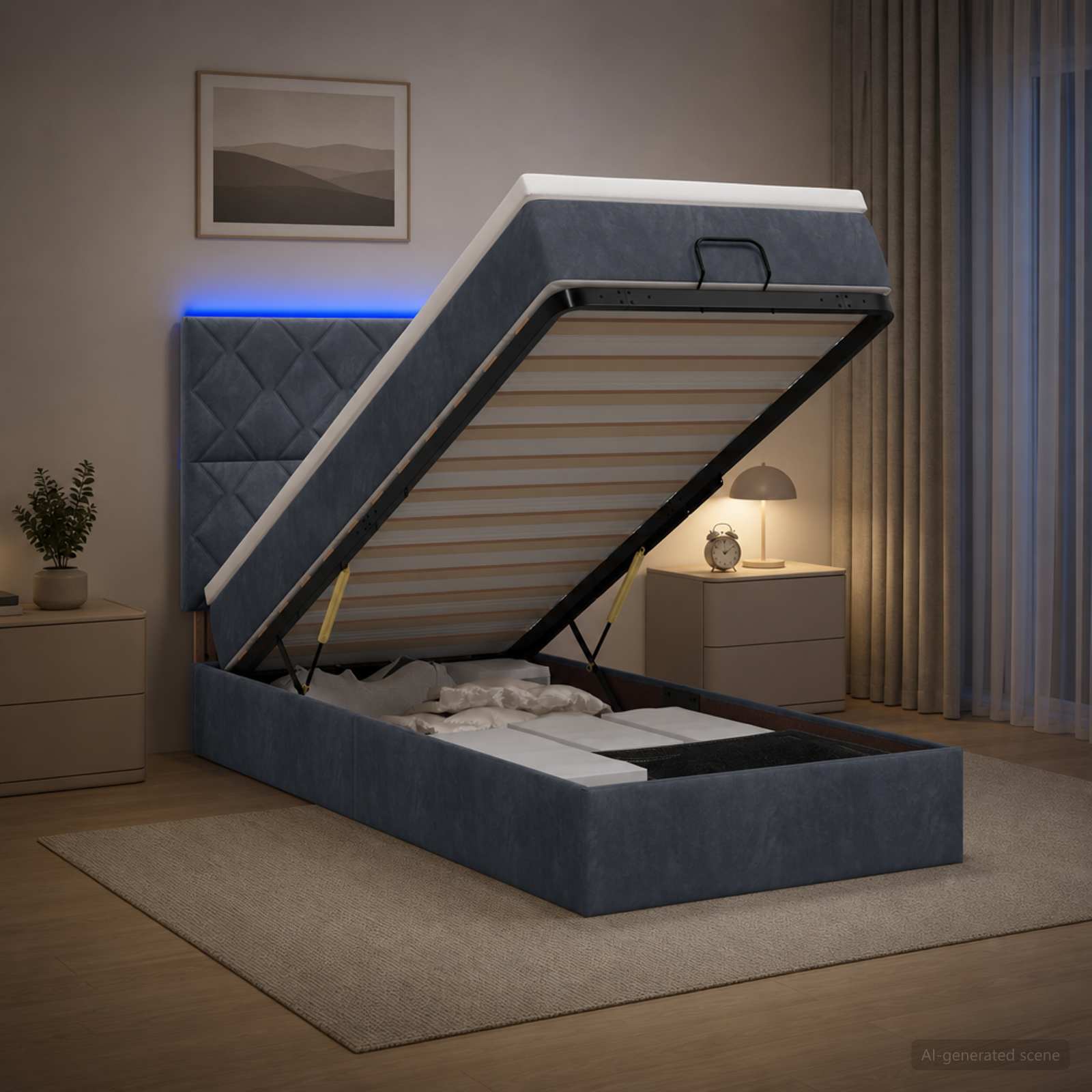Lit coffre avec matelas et LED Gris foncé 90 x 200 cm Velours