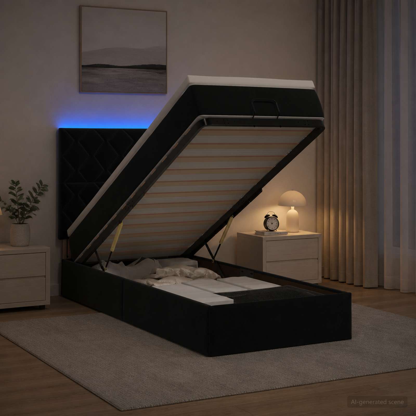 Lit coffre avec matelas et LED Noir 90 x 200 cm Velours