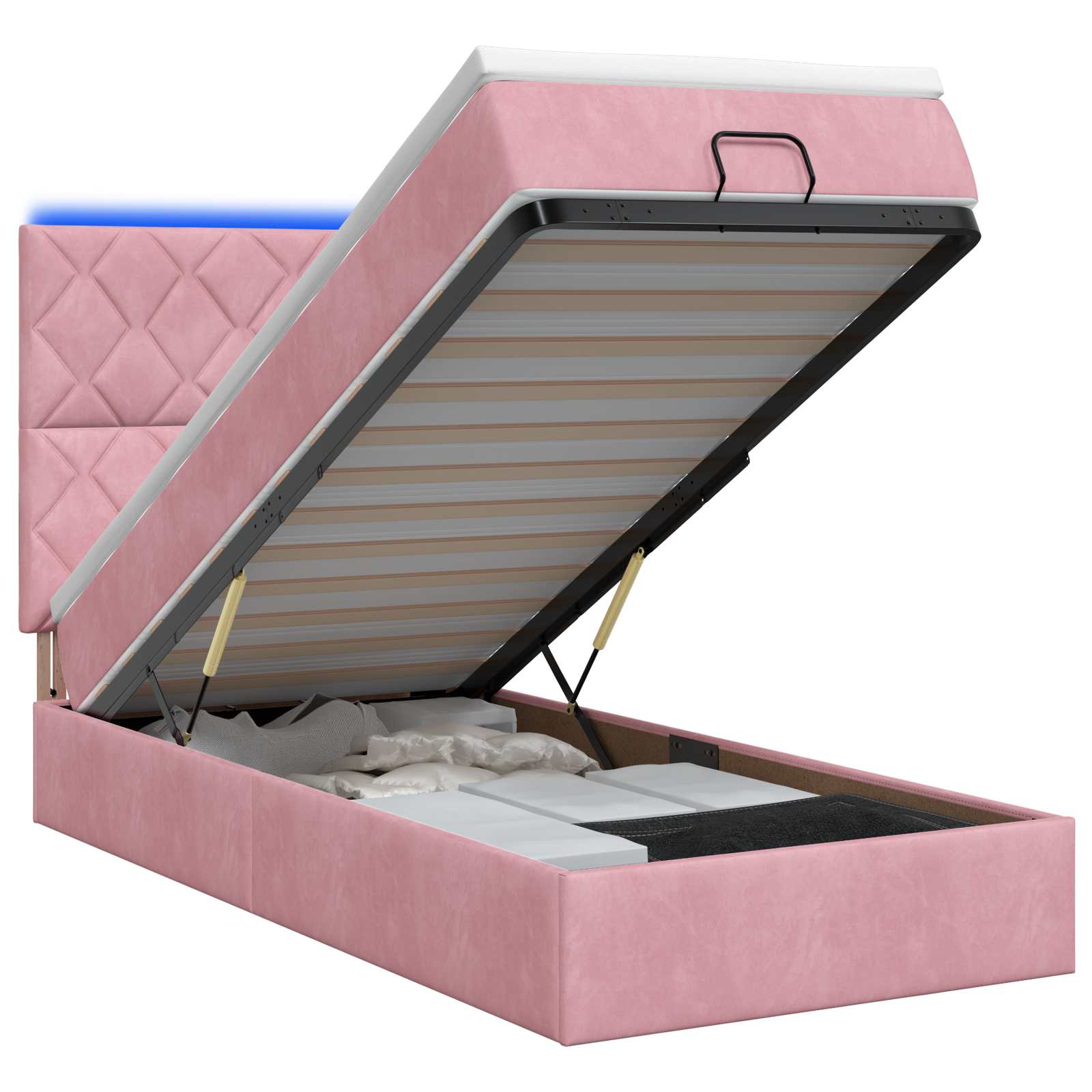Lit coffre avec matelas et LED Rose 90 x 190 cm Velours