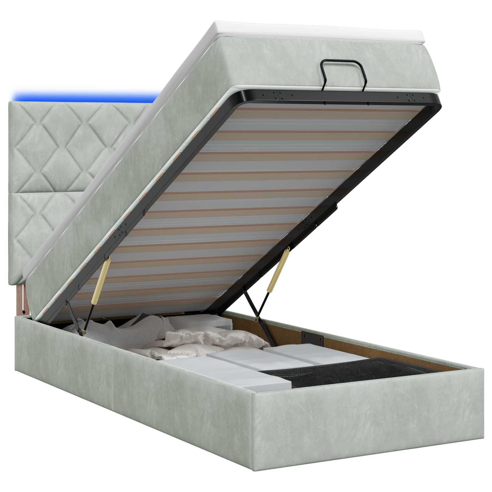 Lit coffre avec matelas et LED Gris clair 100 x 200 cm Velours