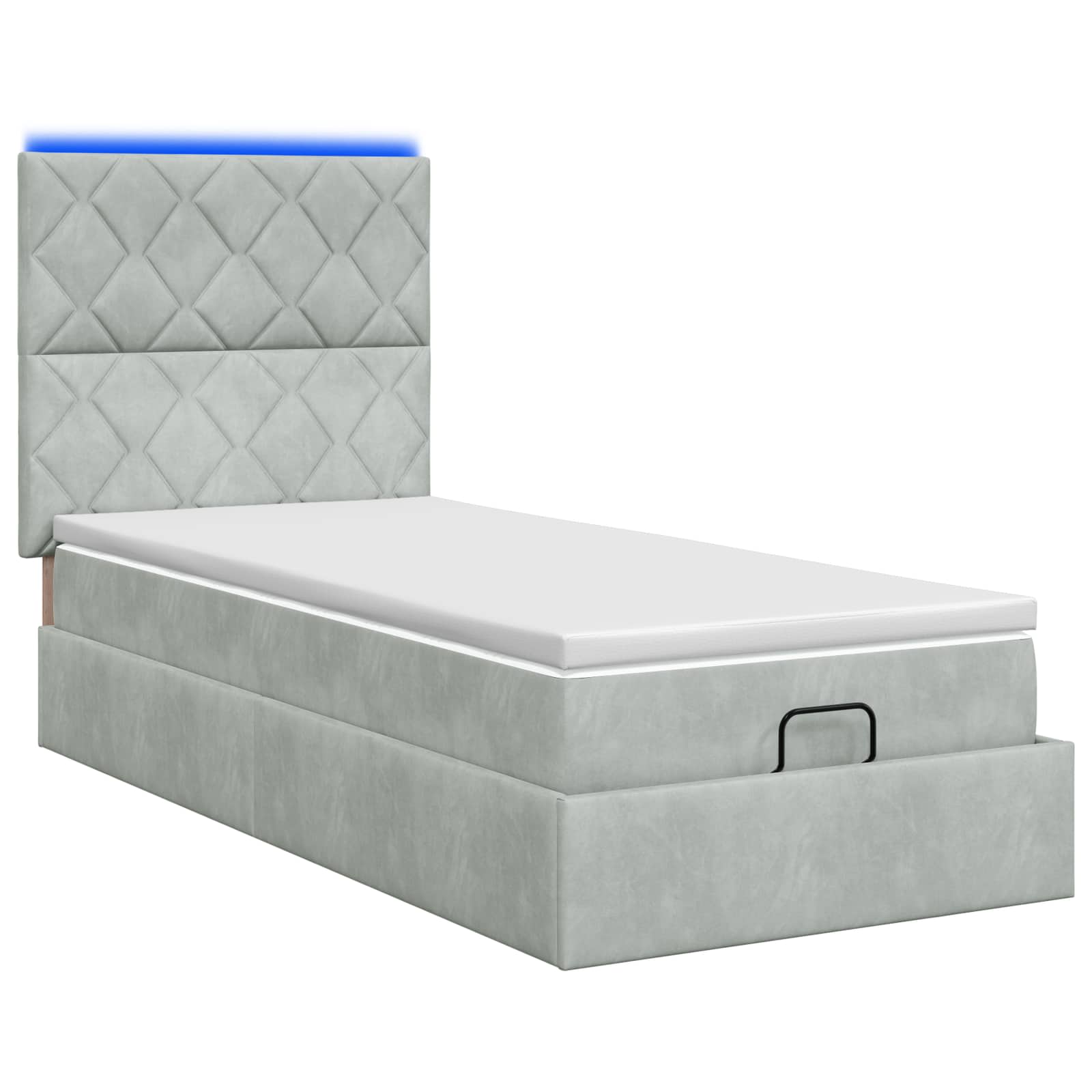 Lit coffre avec matelas et LED Gris clair 100 x 200 cm Velours
