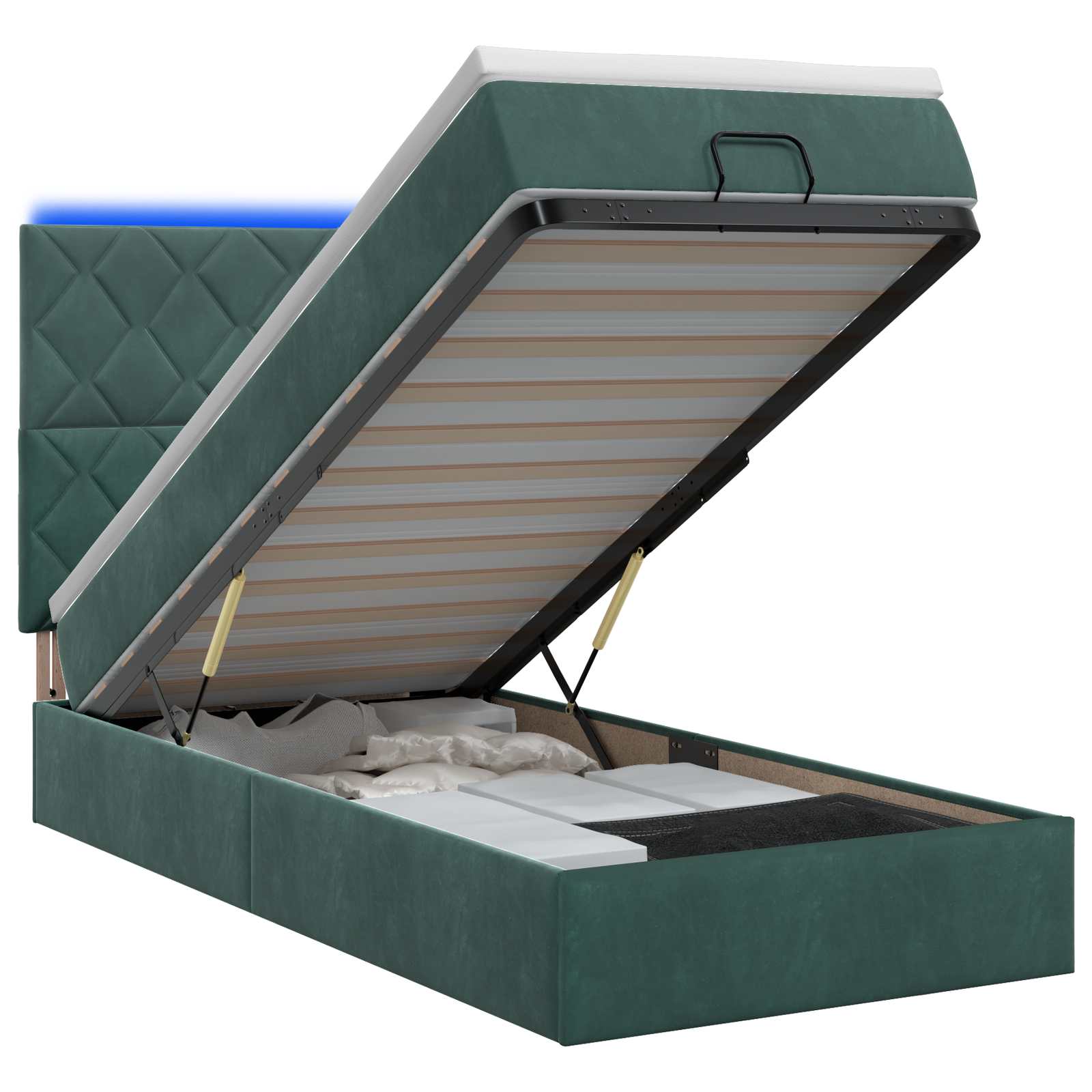 Lit coffre avec matelas et LED Vert foncé 100 x 200 cm Velours