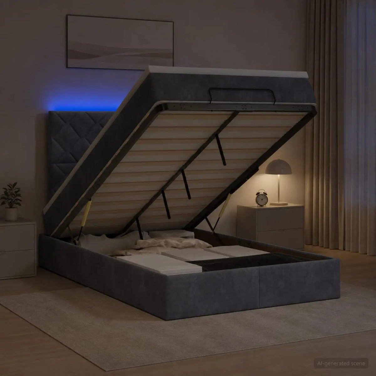 Lit coffre avec matelas et LED Gris foncé 120 x 190 cm Velours - XIOS