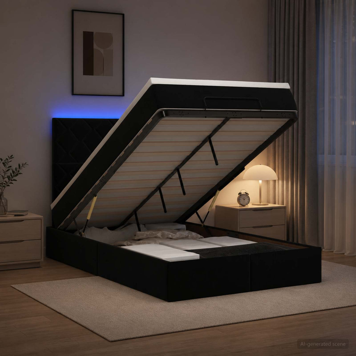 Lit coffre avec matelas et LED Noir 120 x 190 cm Velours