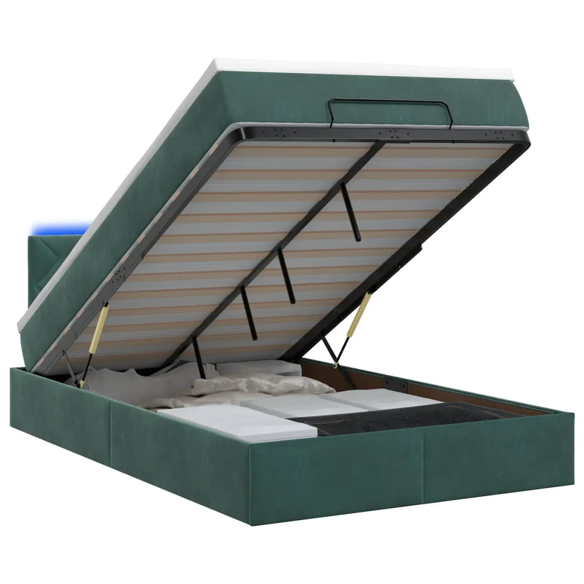 Lit coffre avec matelas et LED Vert foncé 120 x 190 cm Velours - XIOS