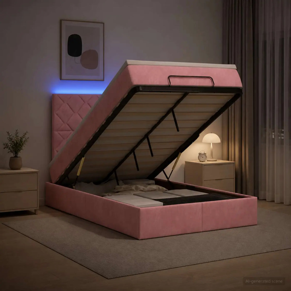 Lit coffre avec matelas et LED Rose 120 x 200 cm Velours - XIOS