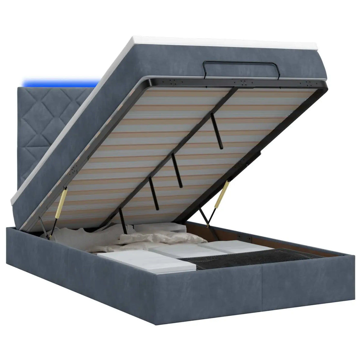 Lit coffre avec matelas et LED Gris foncé 120 x 200 cm Velours - XIOS