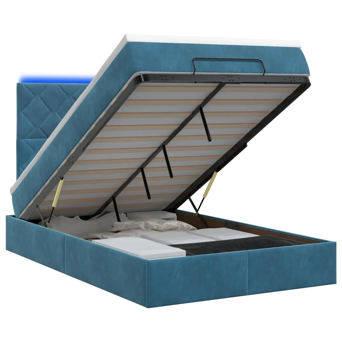 Lit coffre avec matelas et LED Bleu foncé 120 x 200 cm Velours - XIOS