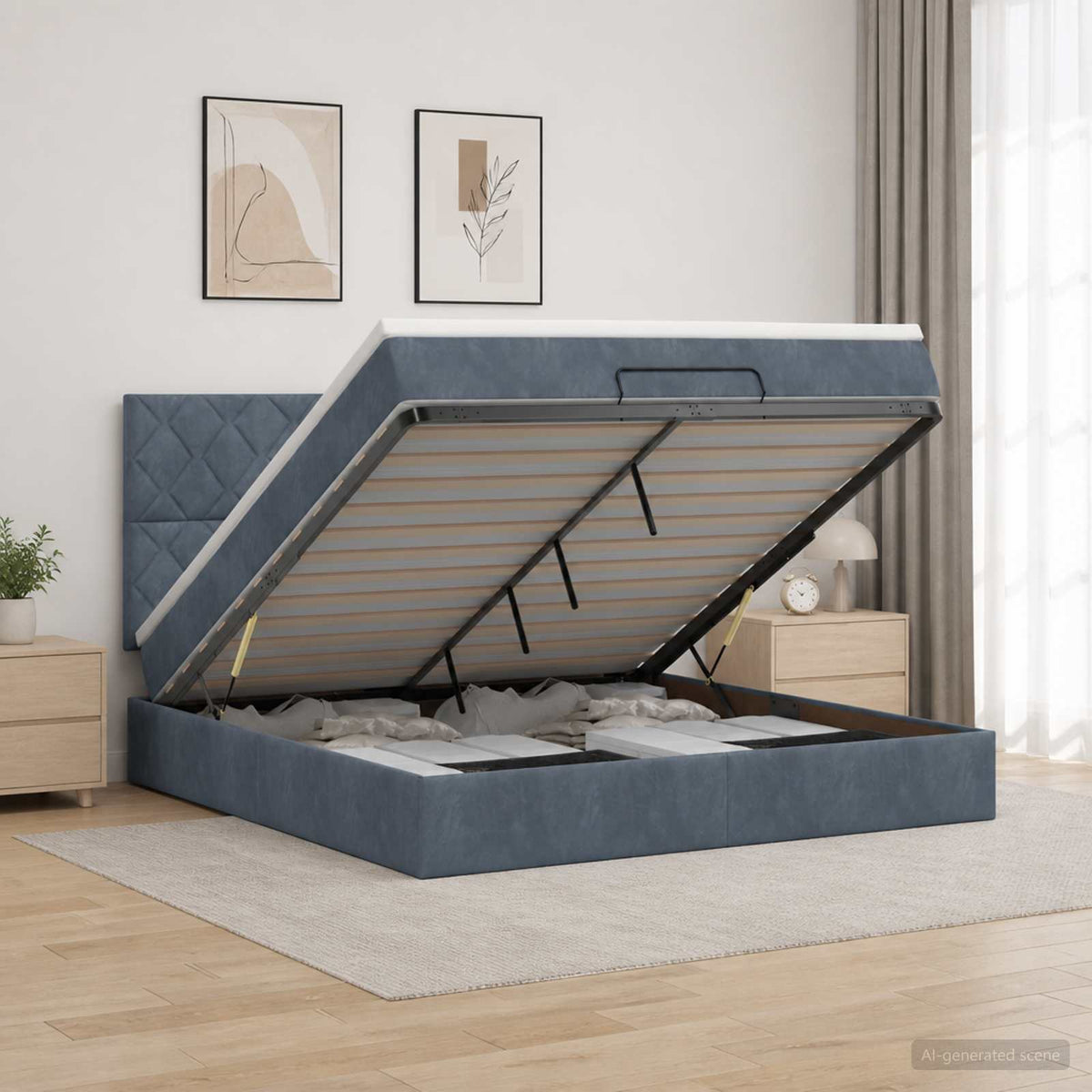 Lit ottoman avec matelas Gris foncé 140 x 190 cm Velours