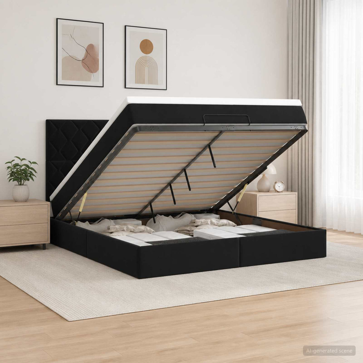 Lit ottoman avec matelas Noir 140 x 190 cm Velours