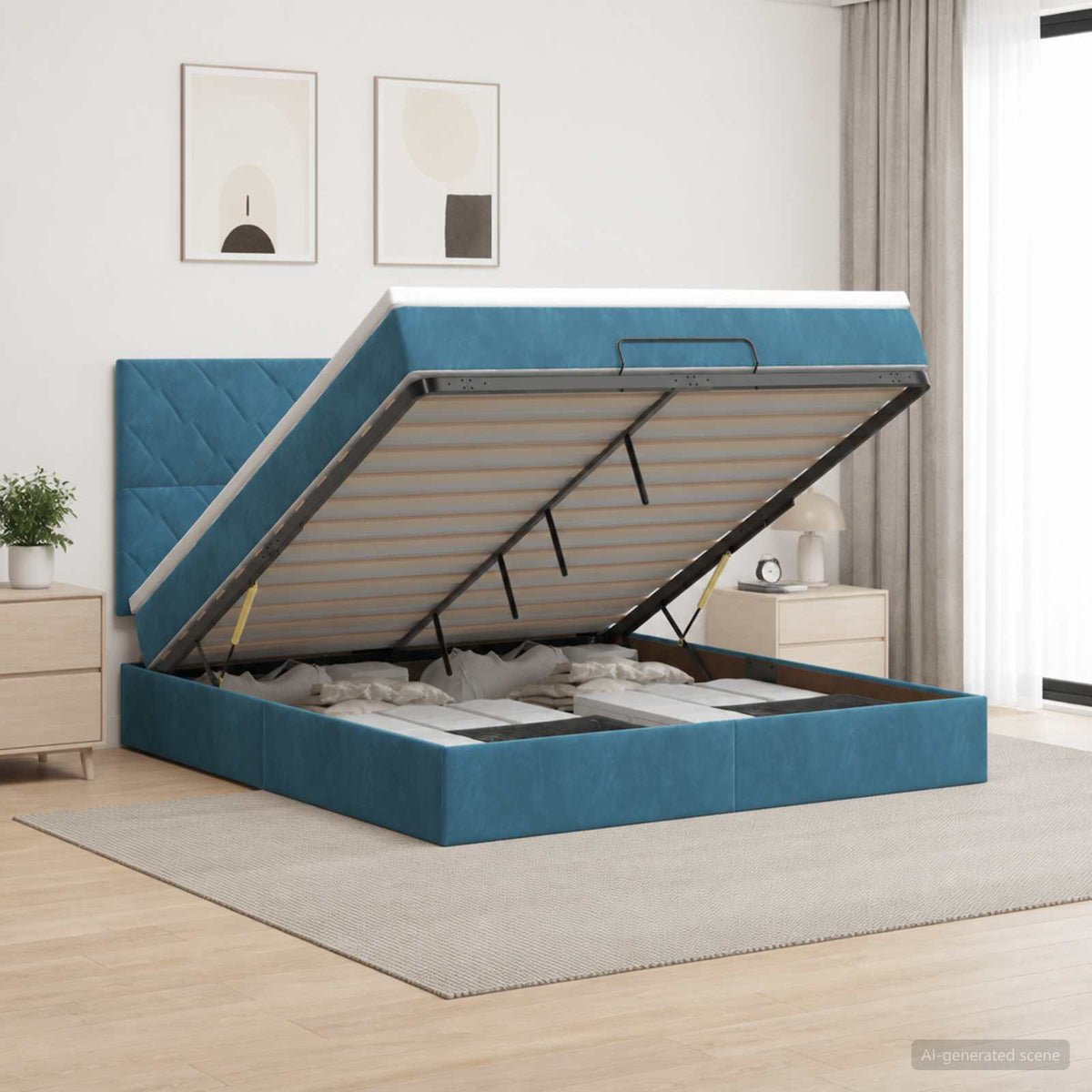 Lit ottoman avec matelas Bleu foncé 140 x 200 cm Velours