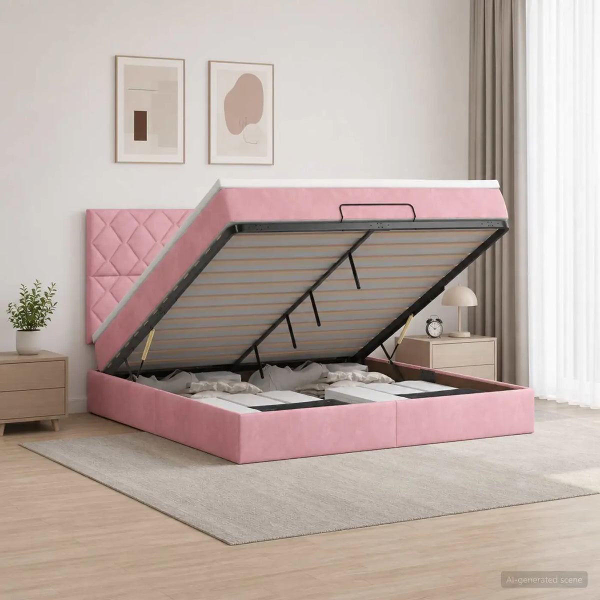 Lit ottoman avec matelas Rose 140 x 190 cm Velours - XIOS