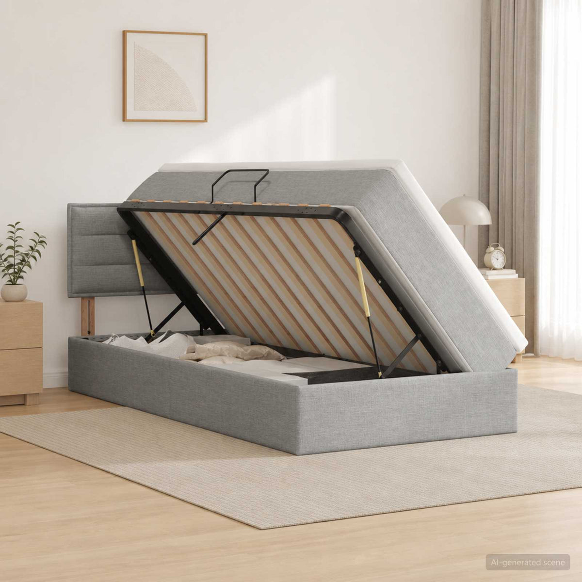 Lit de rangement LED avec matelas Gris clair 100 x 200 cm Tissu