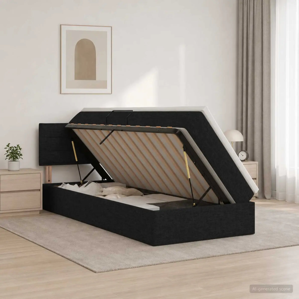 Lit avec rangement et matelas Noir 100 x 200 cm Velours - XIOS