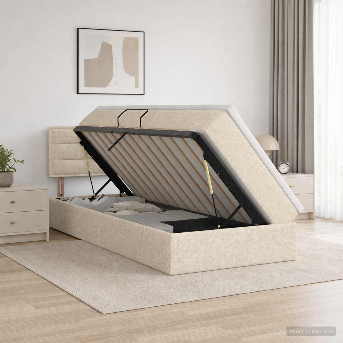 Lit avec rangement et matelas Crème 100 x 200 cm Velours
