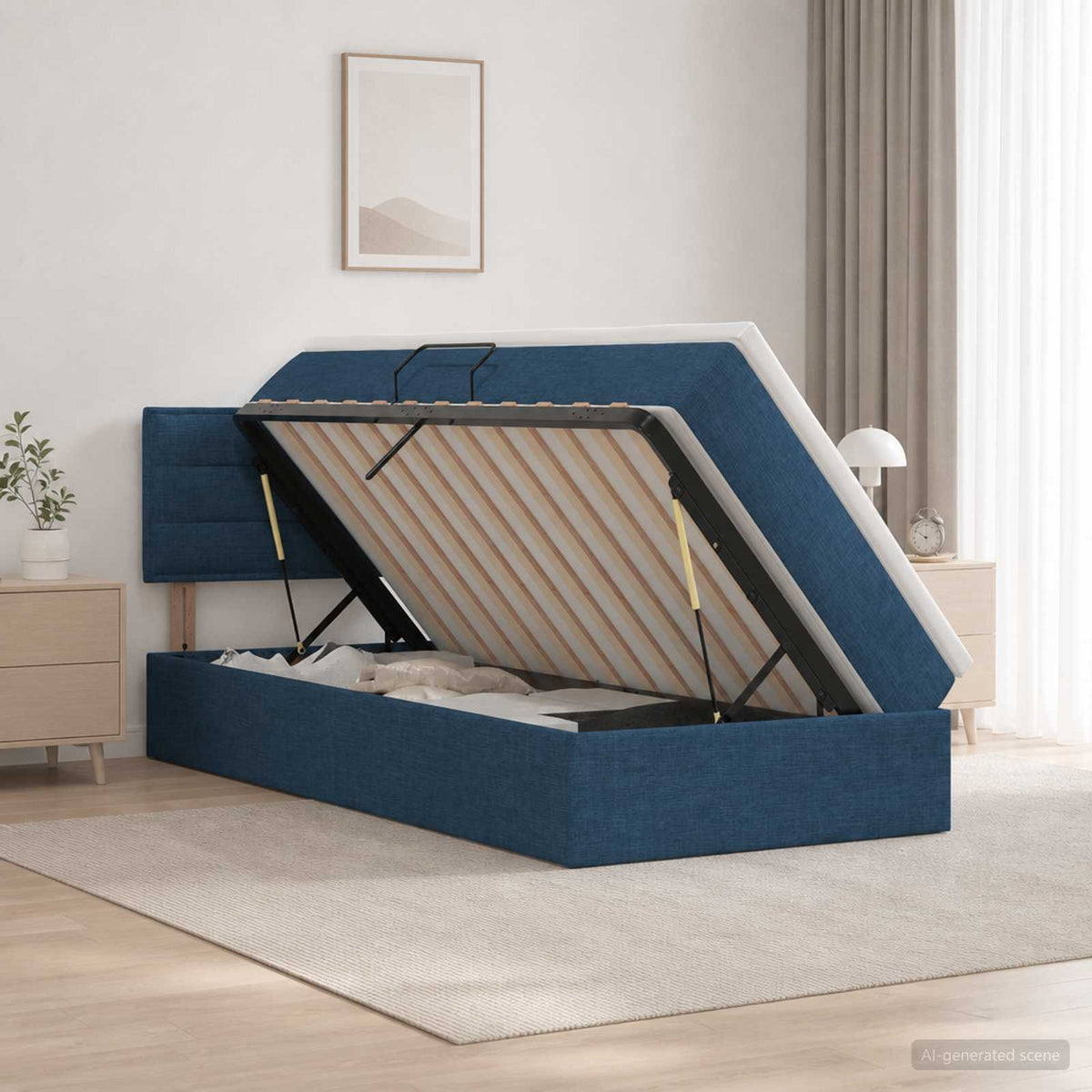 Lit avec rangement et matelas Bleu 90 x 200 cm Velours