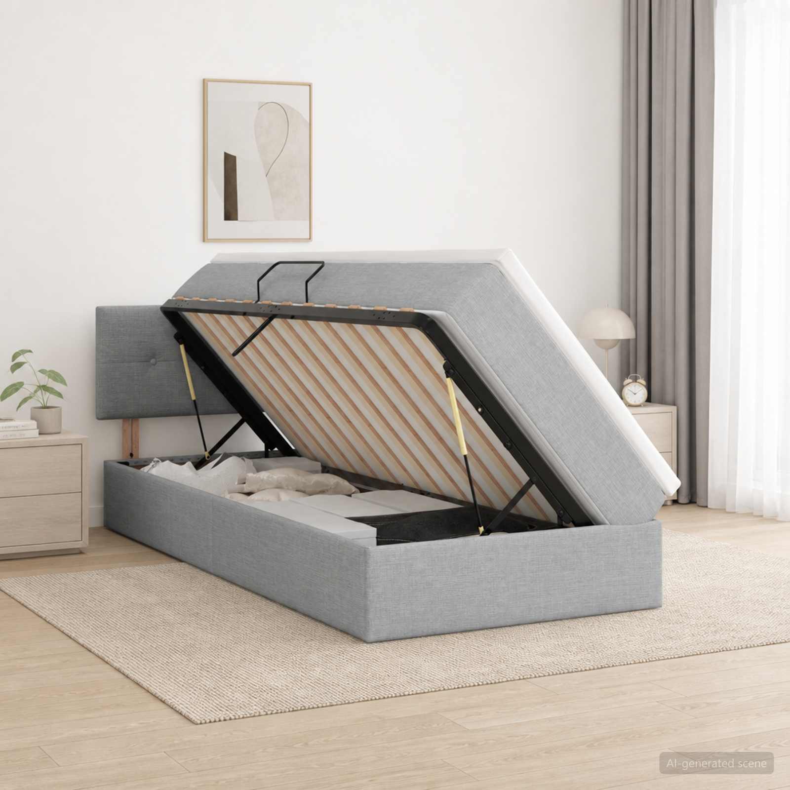 Lit avec rangement et matelas Gris clair 100 x 200 cm Velours