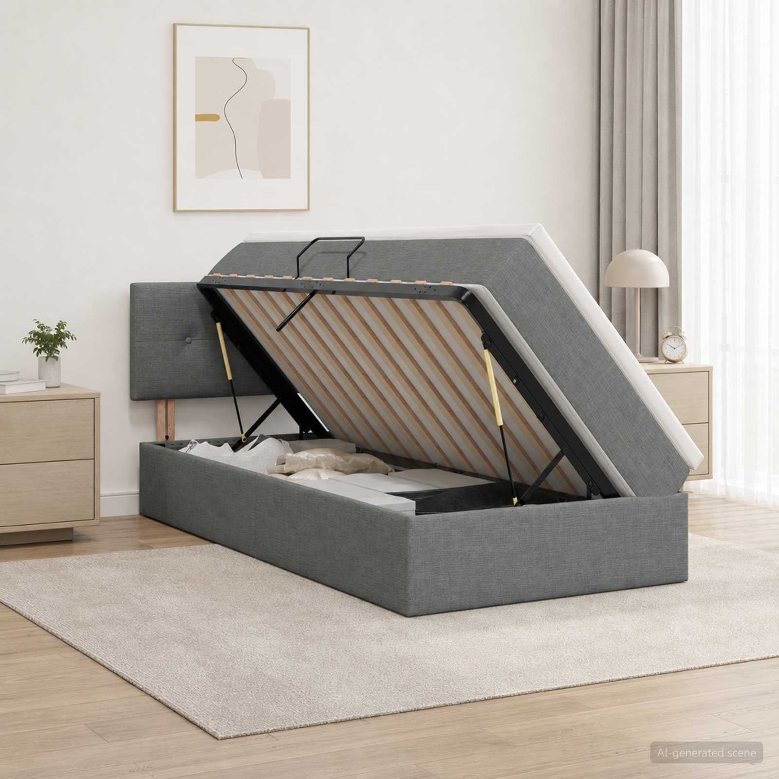 Lit avec rangement et matelas Gris foncé 100 x 200 cm Velours