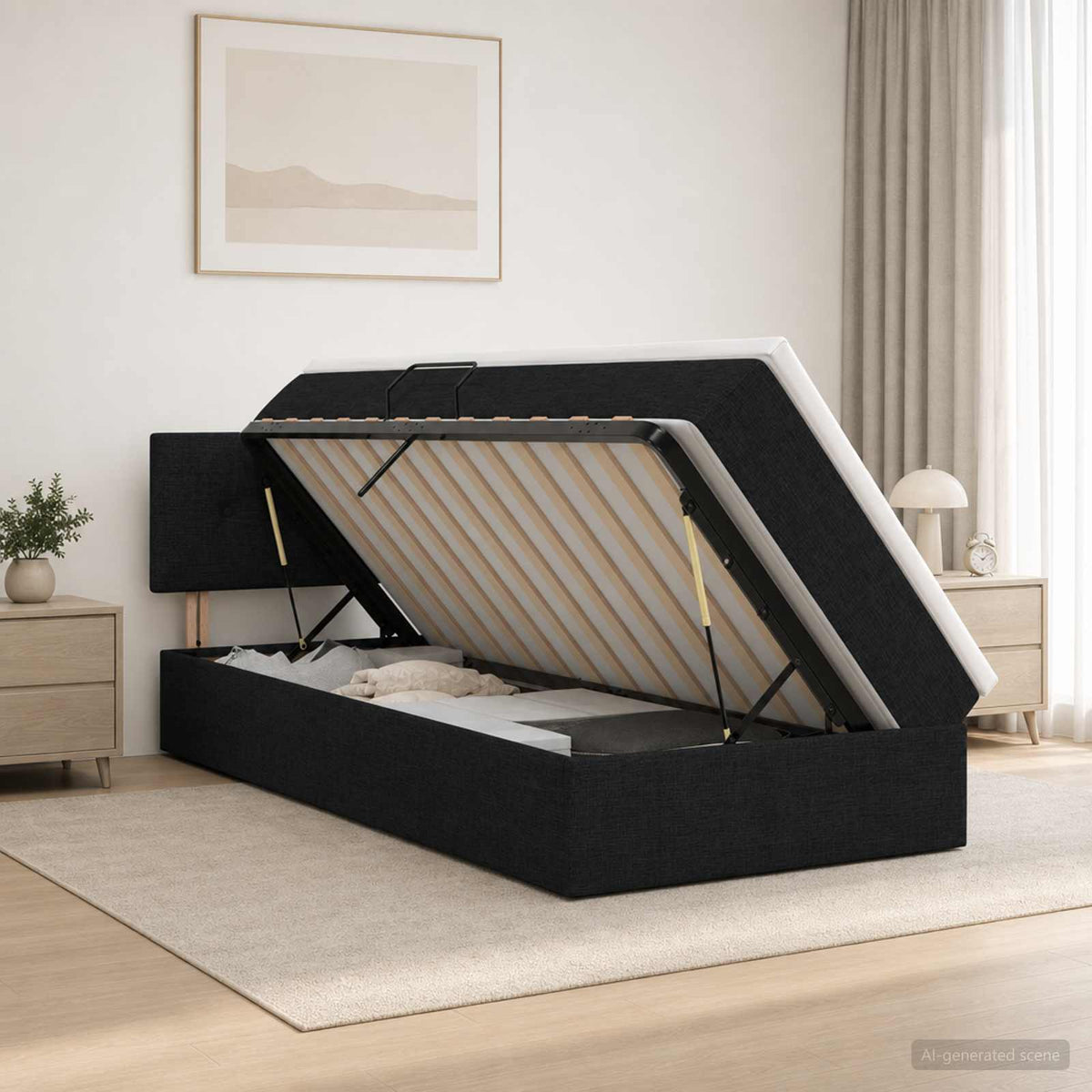 Lit avec rangement et matelas Noir 100 x 200 cm Velours