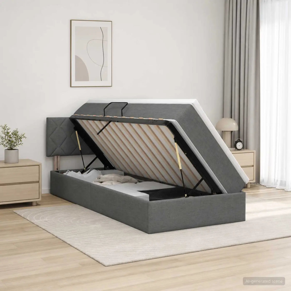 Lit de rangement LED avec matelas Gris foncé 90 x 190 cm Tissu - XIOS