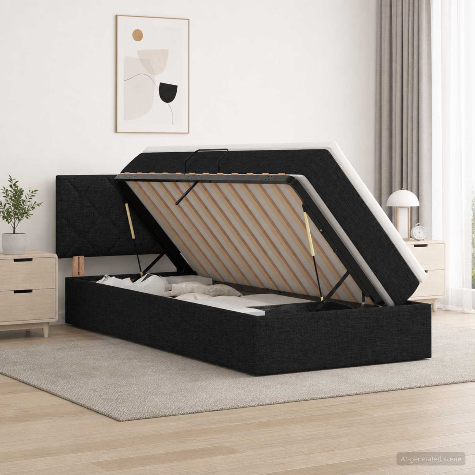 Lit de rangement LED avec matelas Noir 90 x 200 cm Tissu