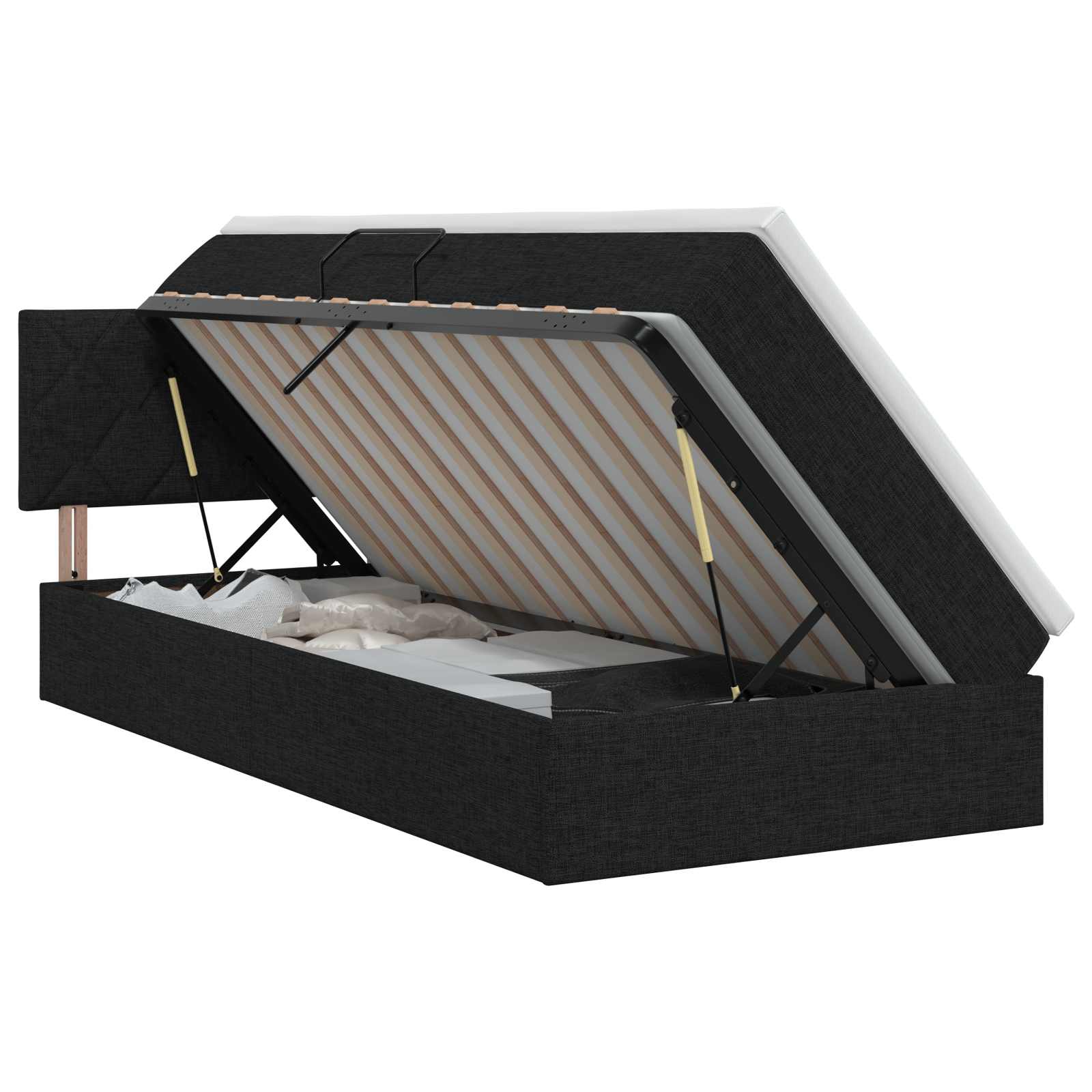 Lit avec rangement et matelas Noir 90 x 200 cm Velours - XIOS