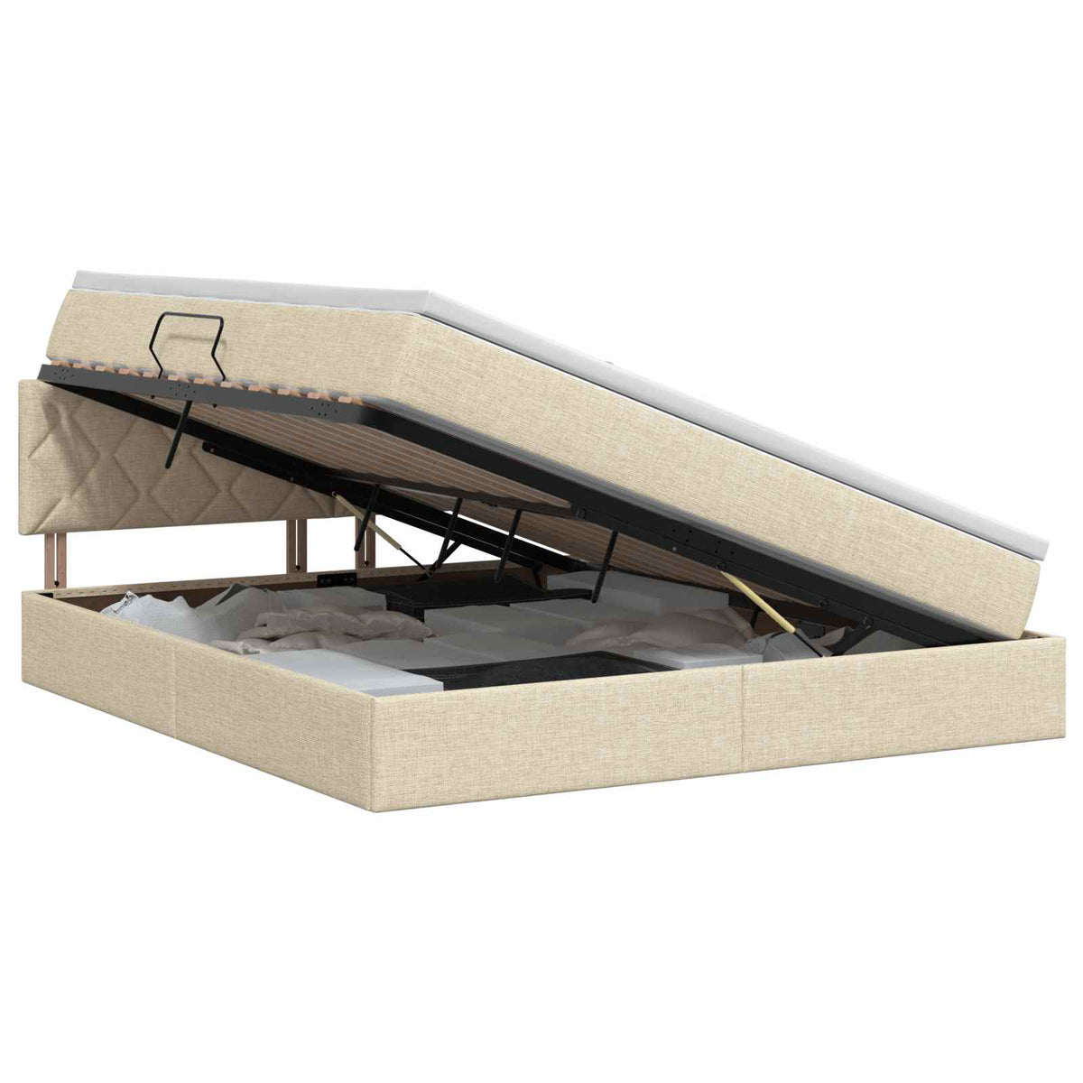 Lit avec rangement et matelas Crème 140 x 200 cm Velours