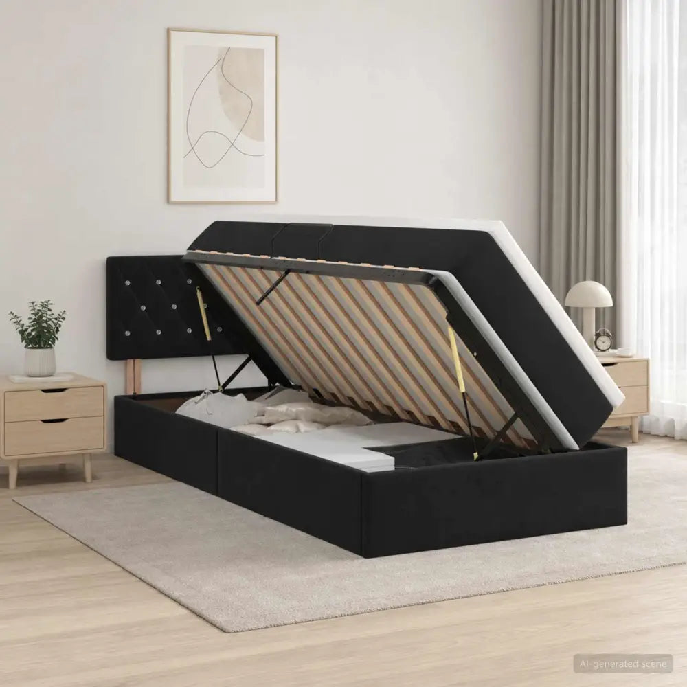 Lit de rangement LED avec matelas Noir 90 x 200 cm Velours - XIOS Store SNC