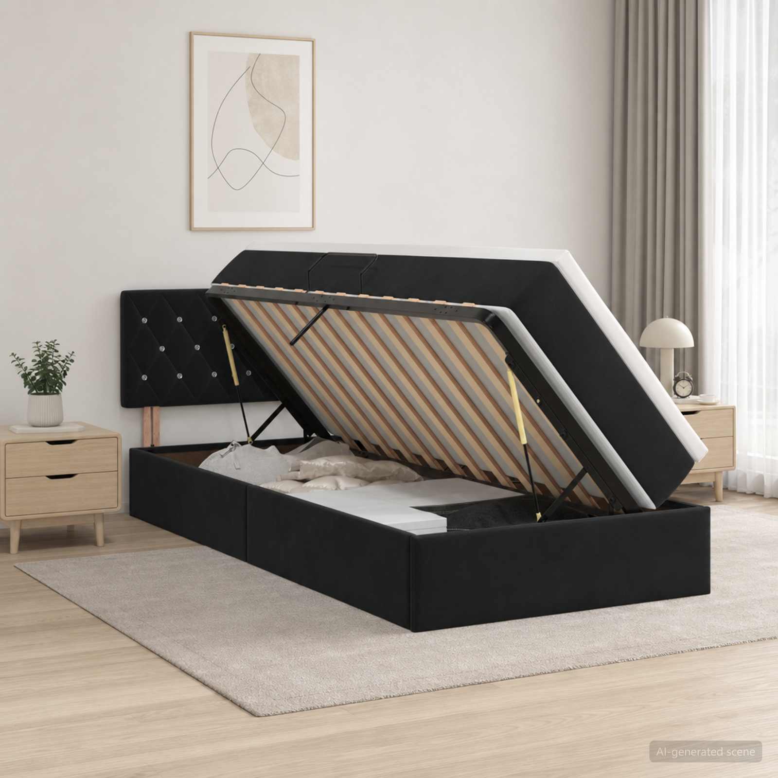 Lit de Rangement avec tête de lit Noir 90 x 200 cm Velours