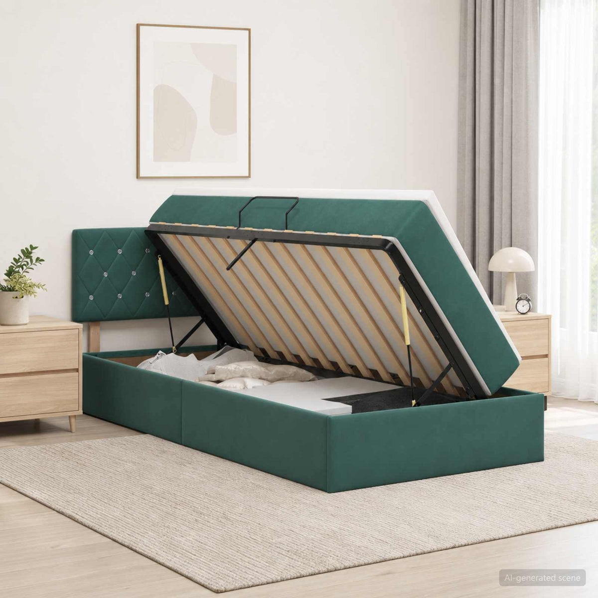 Lit de rangement LED avec matelas Vert foncé 100 x 200 cm