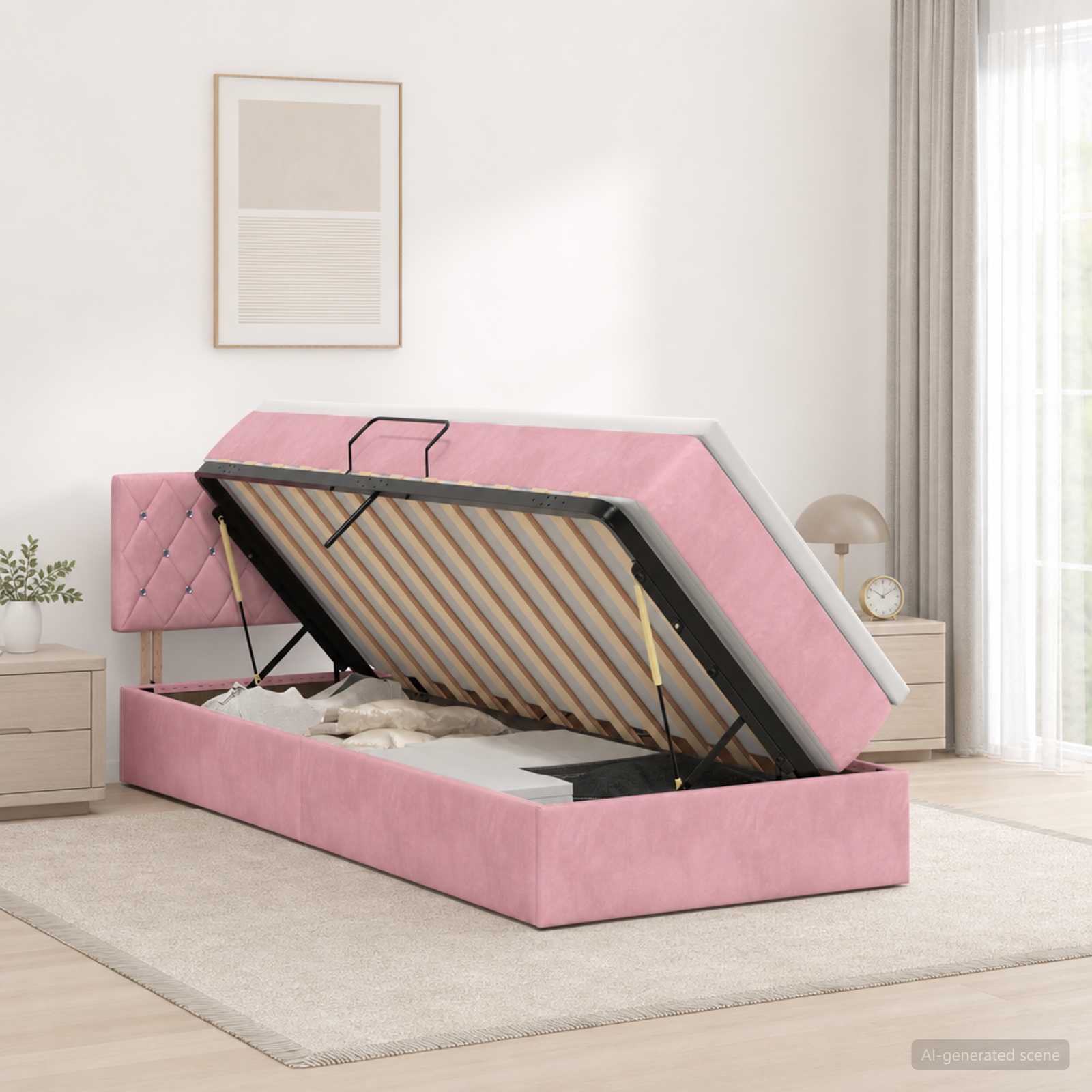 Lit de Rangement avec tête de lit Rose 100 x 200 cm Velours
