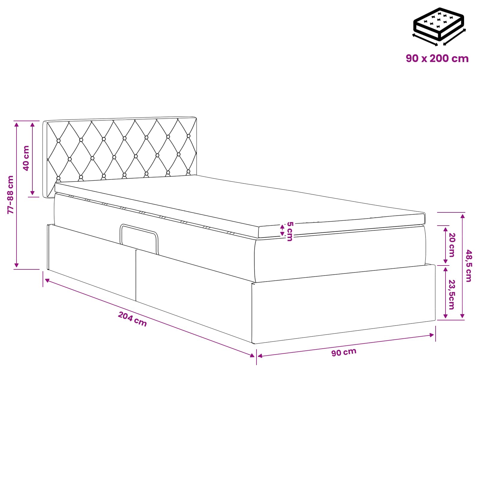 Lit de Rangement Gris clair 90 x 200 cm Velours - XIOS