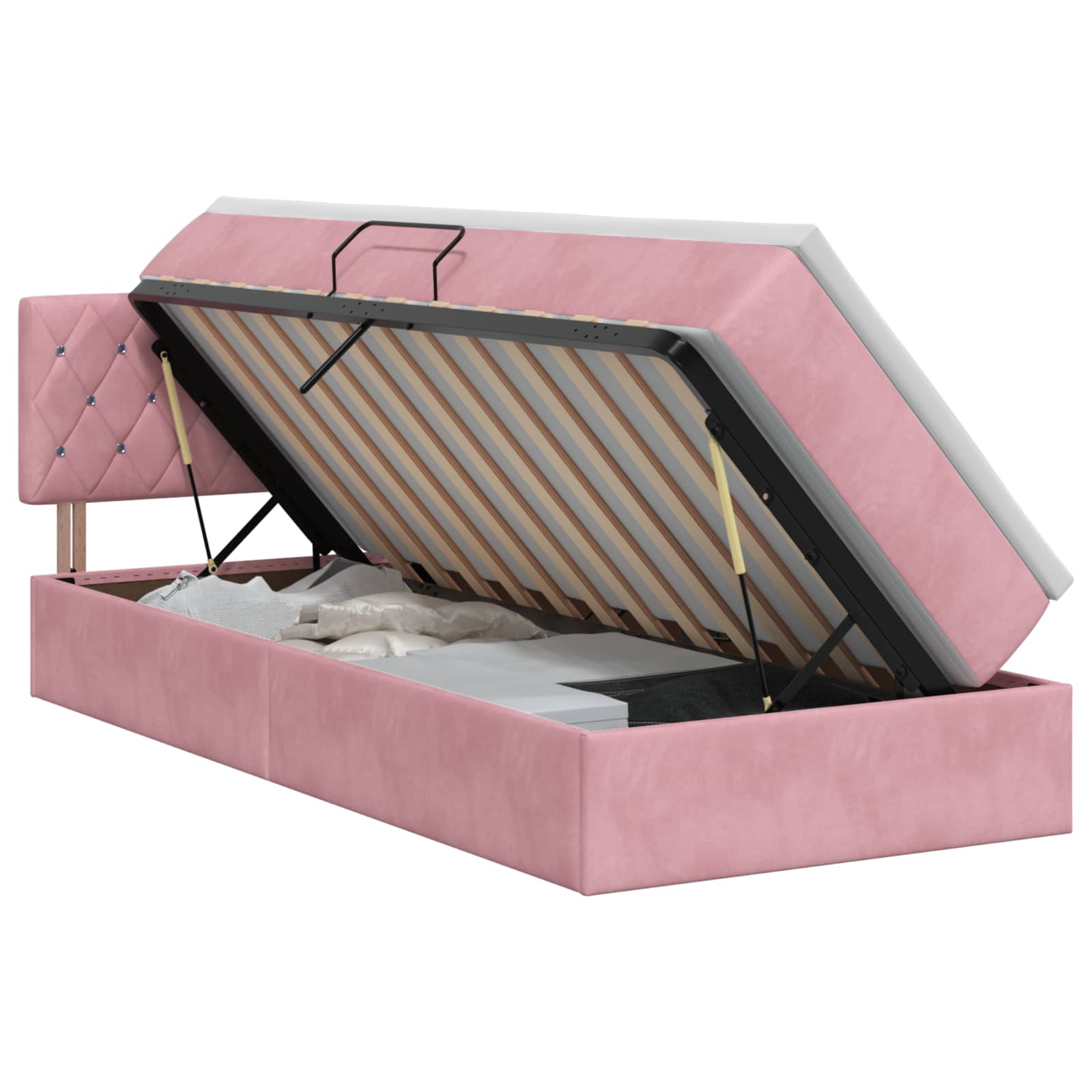 Lit de Rangement avec tête de lit Rose 100 x 200 cm Velours