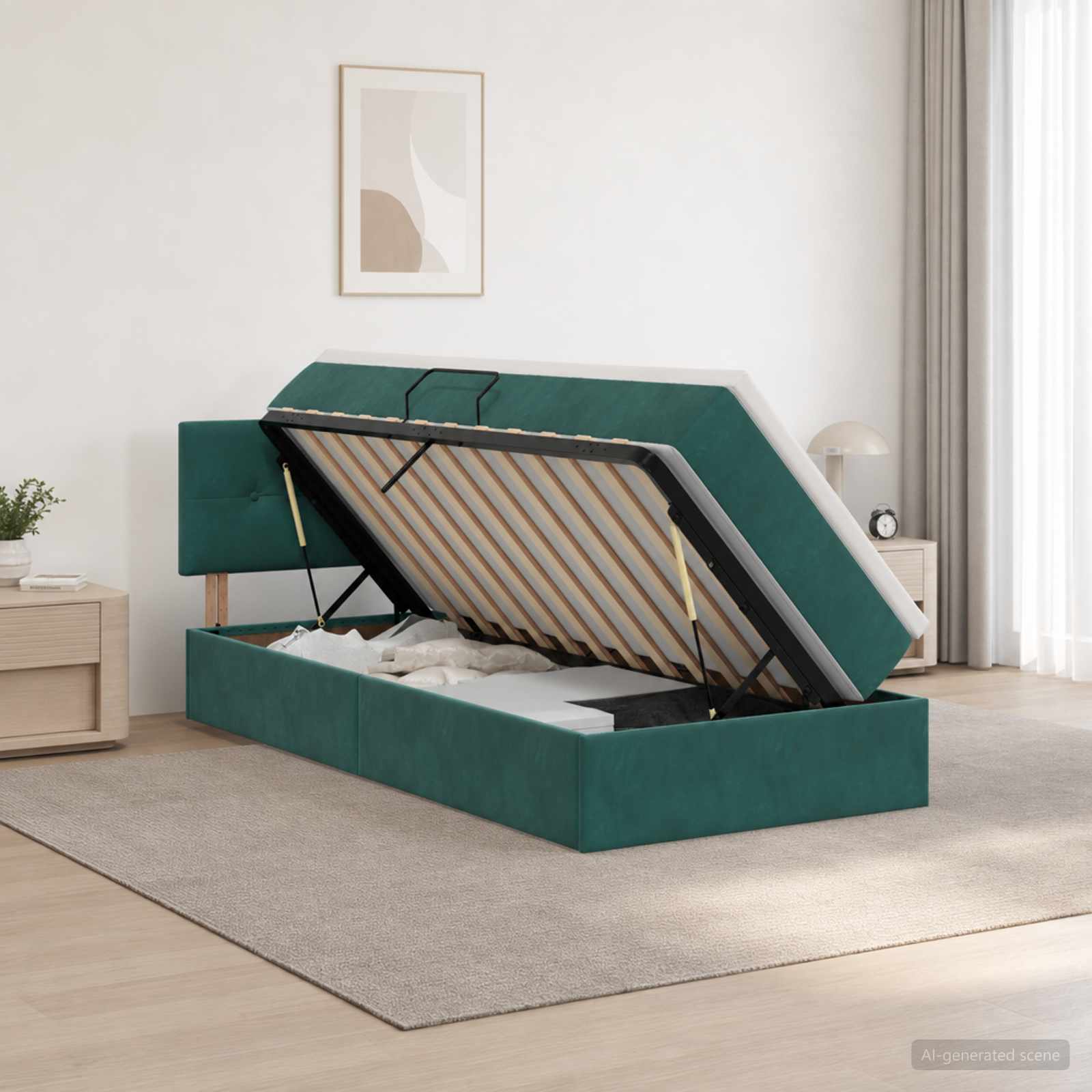 Lit de rangement LED avec matelas Vert foncé 100 x 200 cm