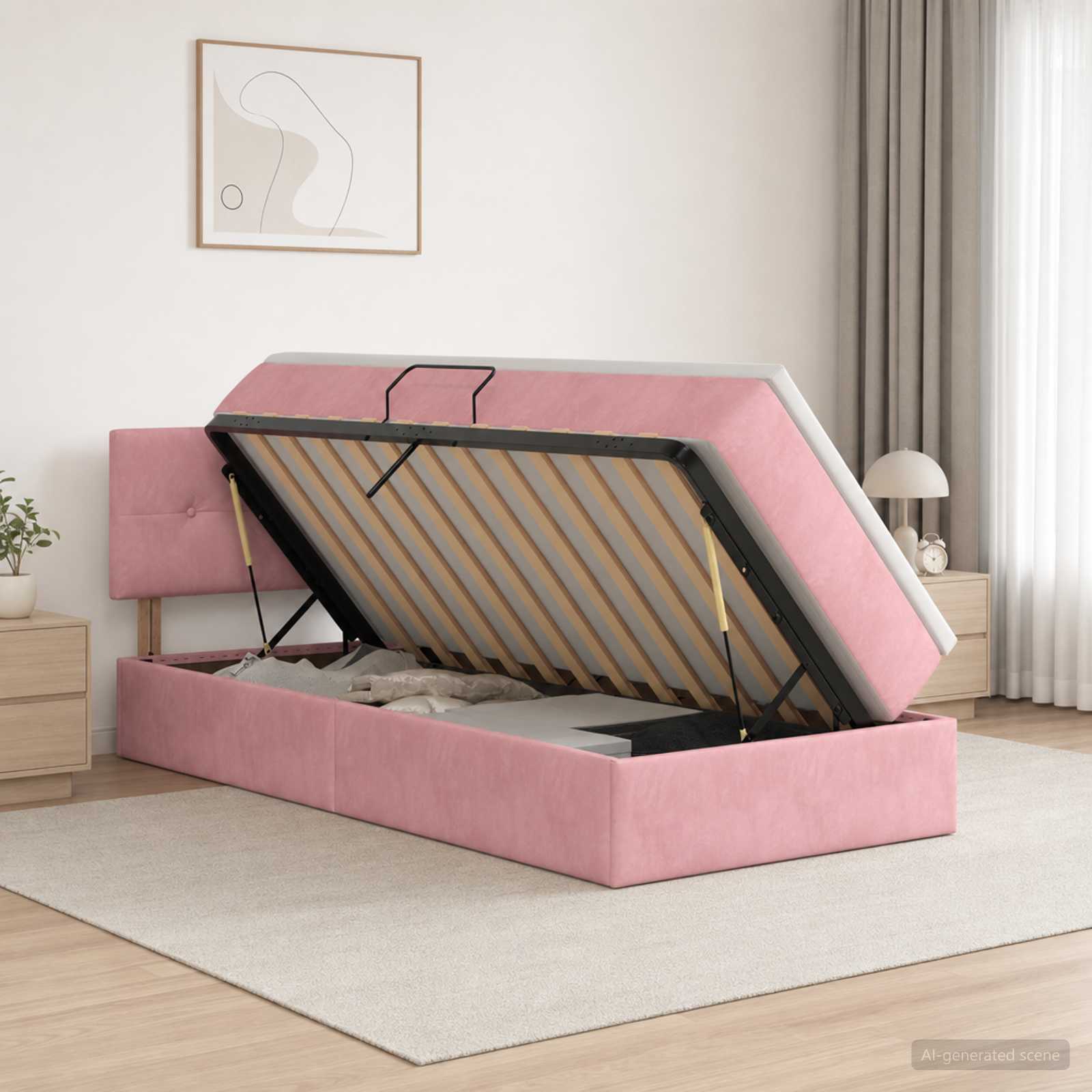 Lit de rangement LED avec matelas Rose 100 x 200 cm Velours