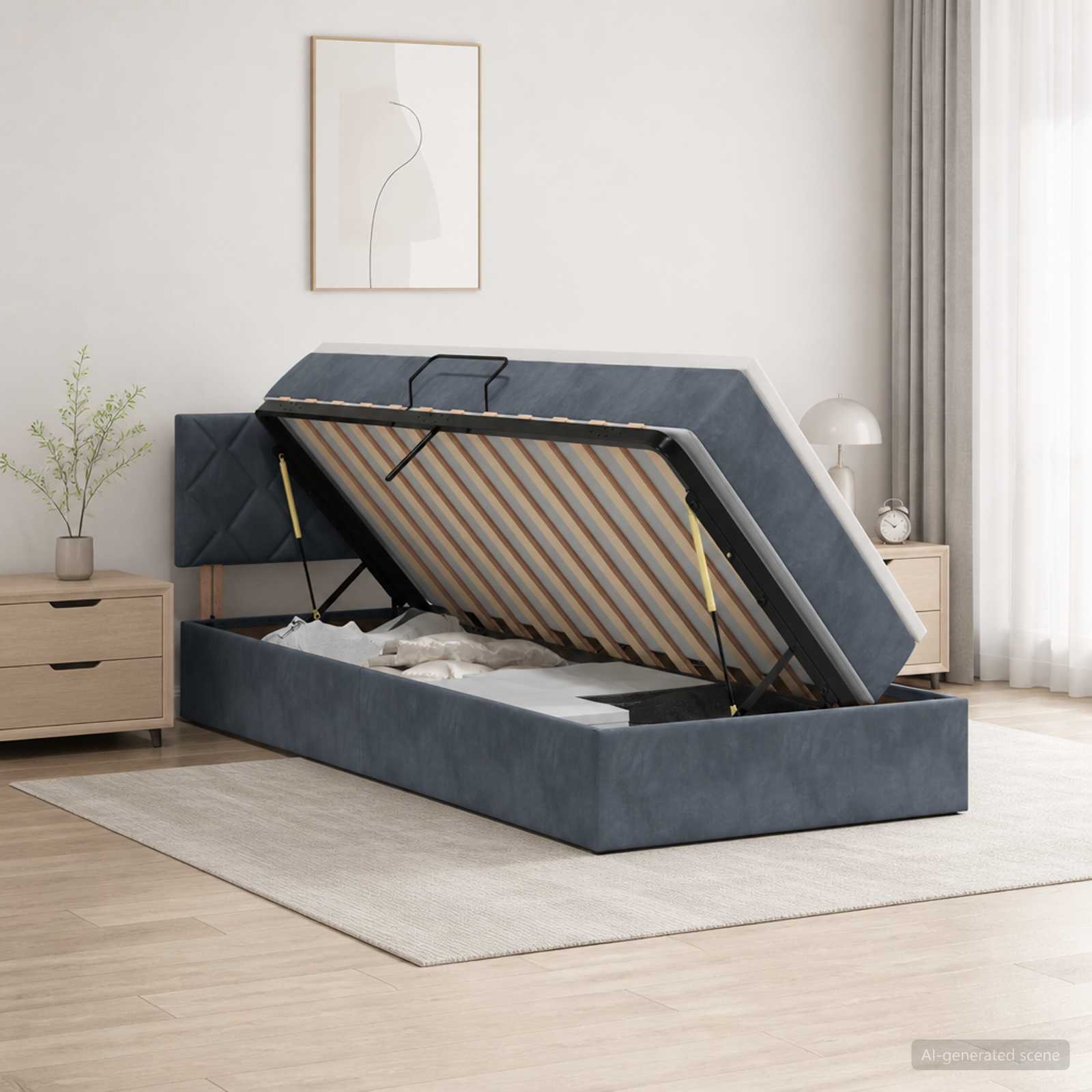 Lit de rangement LED avec matelas Gris foncé 100 x 200 cm