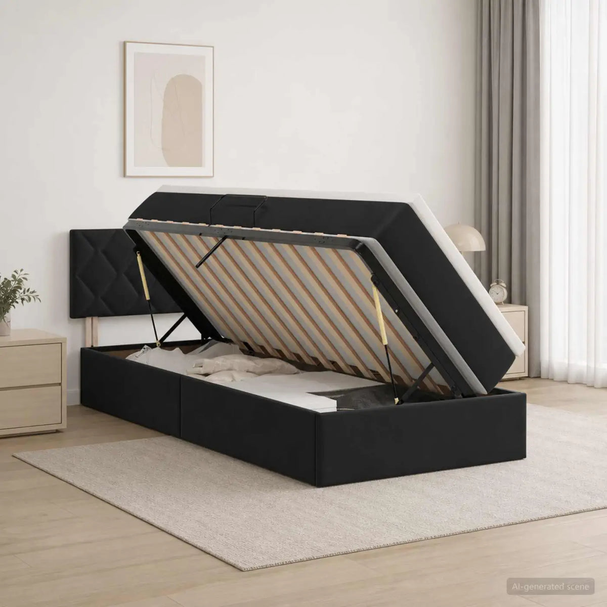 Lit de rangement LED avec matelas Noir 100 x 200 cm Velours - XIOS