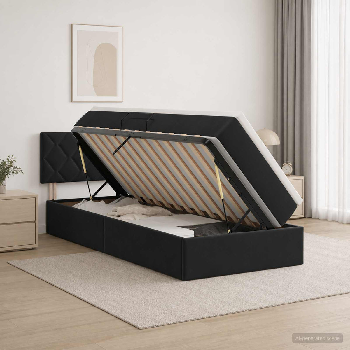 Lit de Rangement avec tête de lit Noir 90 x 200 cm Velours