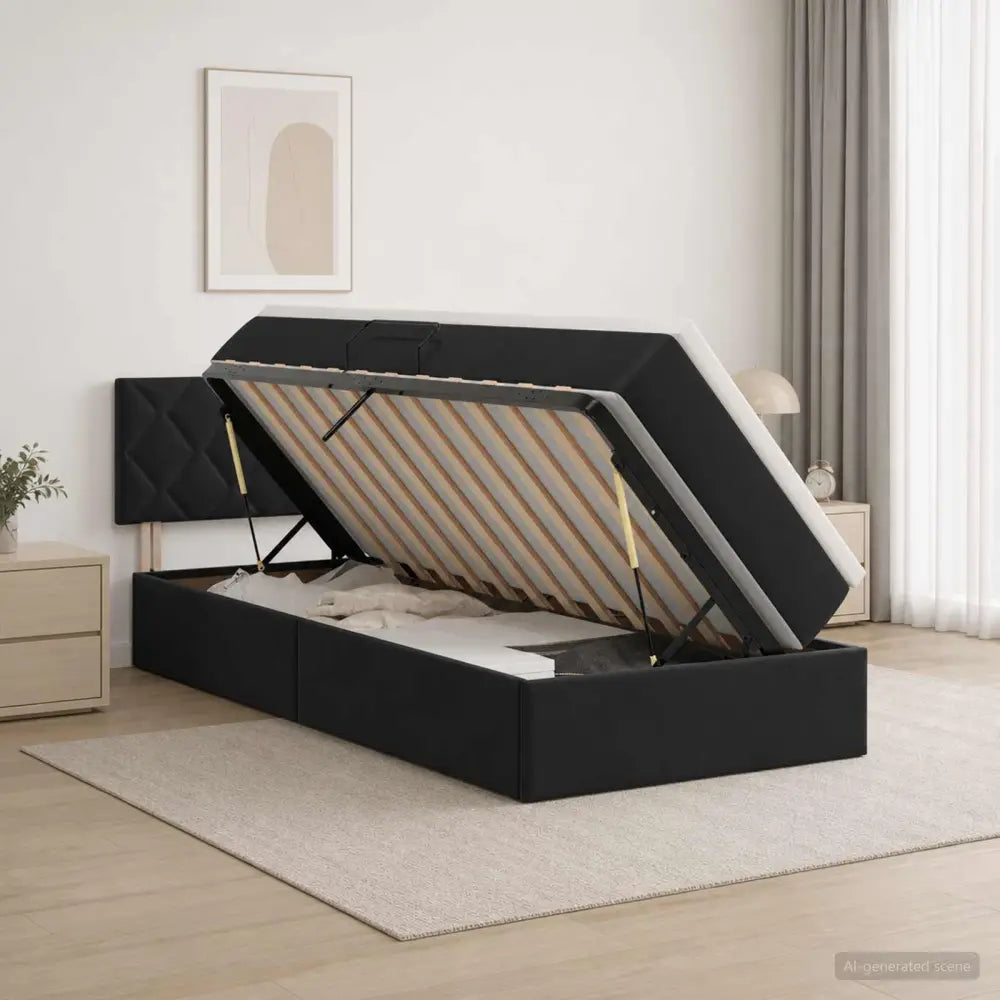 Lit de Rangement avec tête de lit Noir 90 x 200 cm Velours - XIOS Store SNC