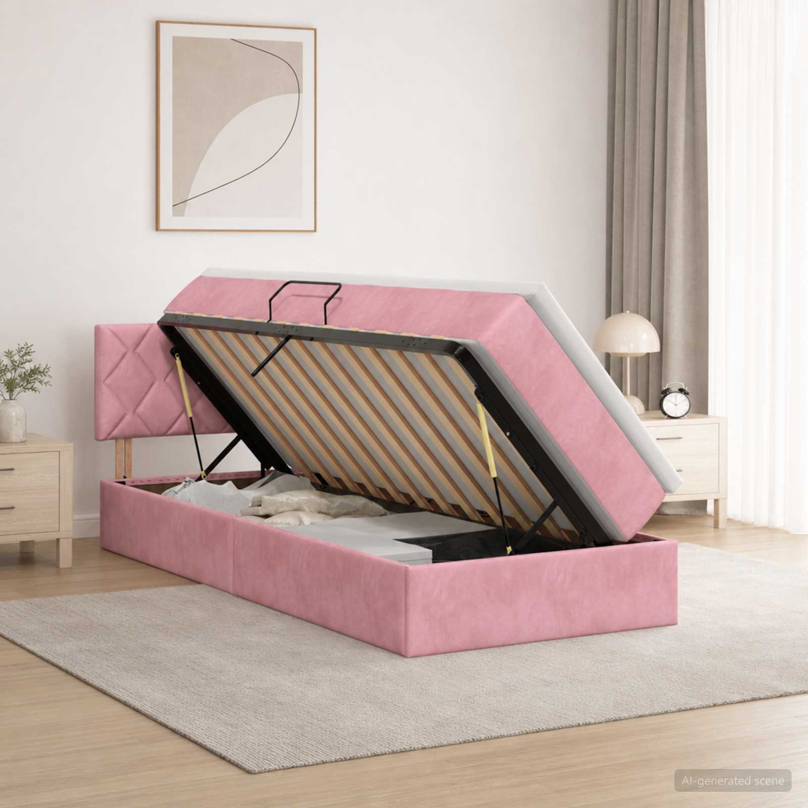 Lit de rangement LED avec matelas Rose 90 x 200 cm Velours