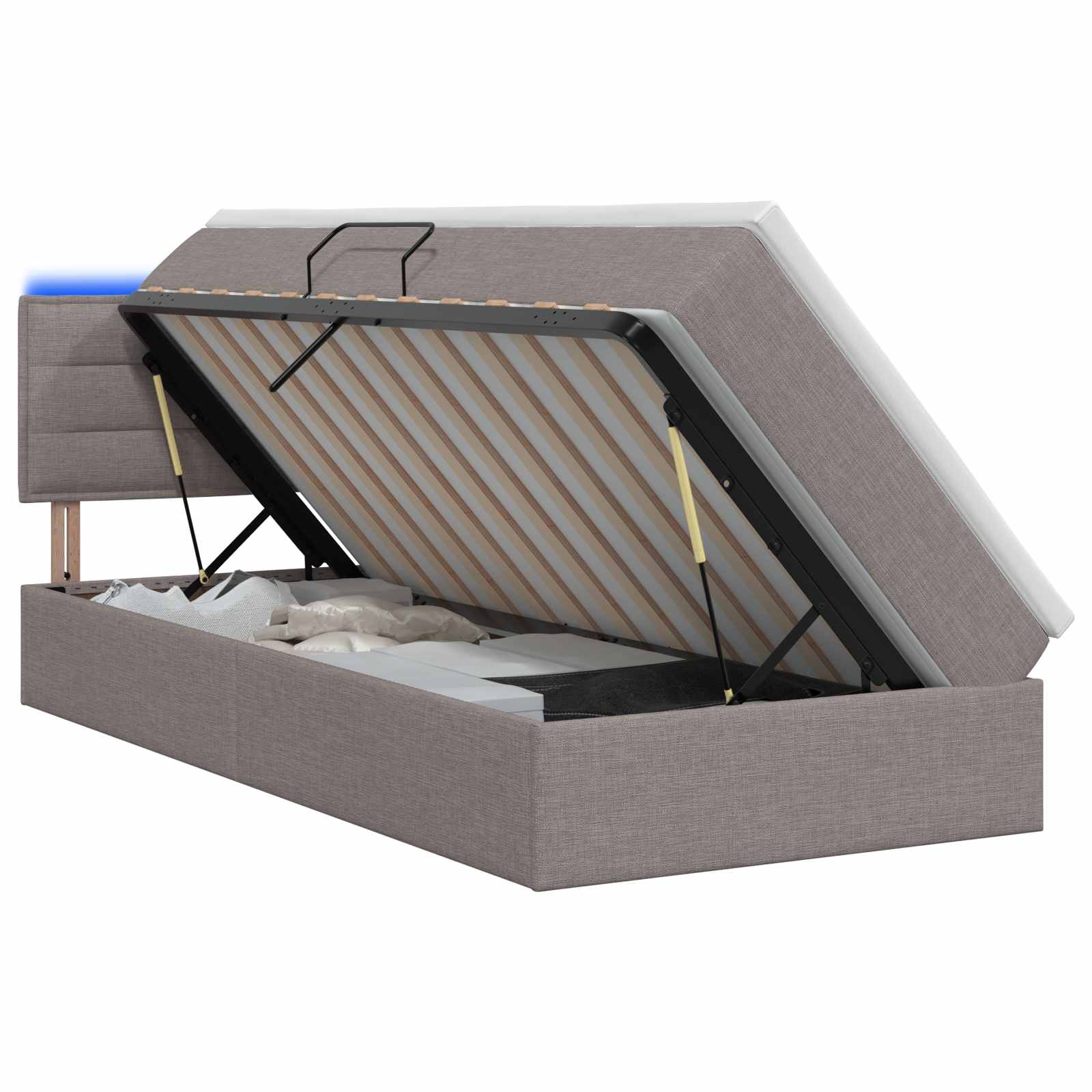 Lit de rangement LED avec matelas Taupe 90 x 190 cm Tissu