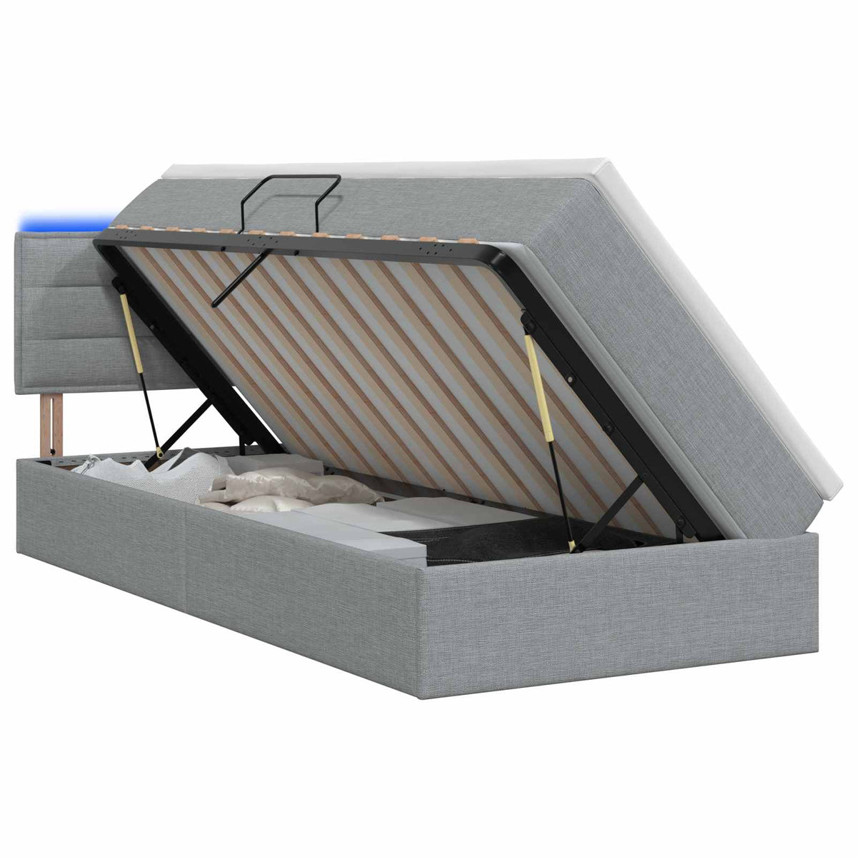 Lit de rangement LED avec matelas Gris clair 100 x 200 cm Tissu