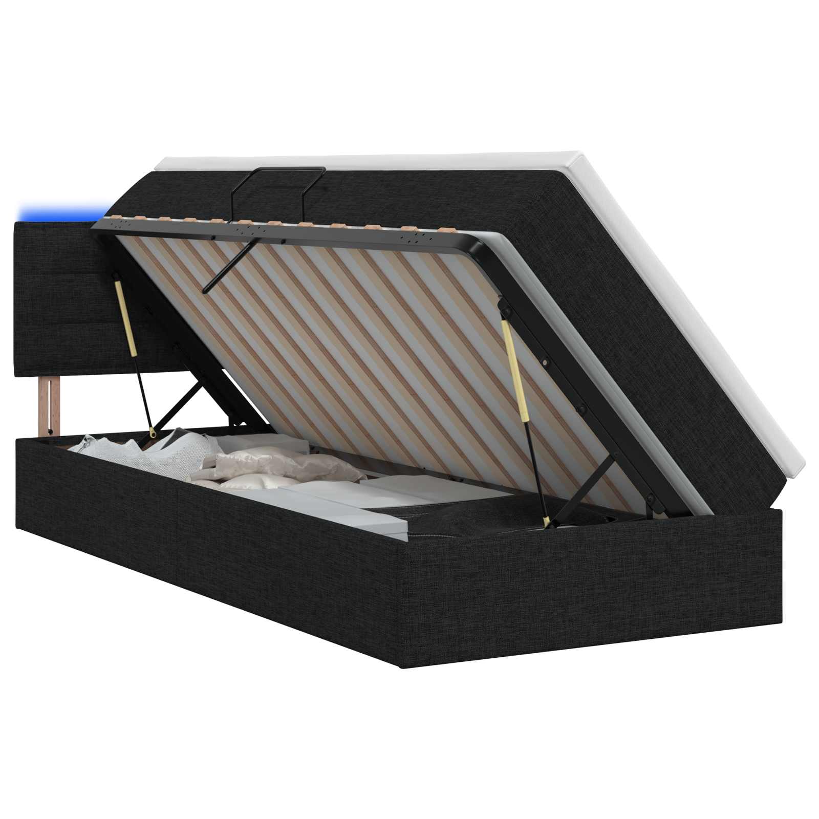 Lit de rangement LED avec matelas Noir 100 x 200 cm Tissu